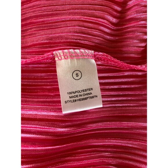 Fashion Nova 2pc Pants Top Sz S Pink Ribbed Long Sleeve Button Down V-Neck Sheer - Picture 12 of 16